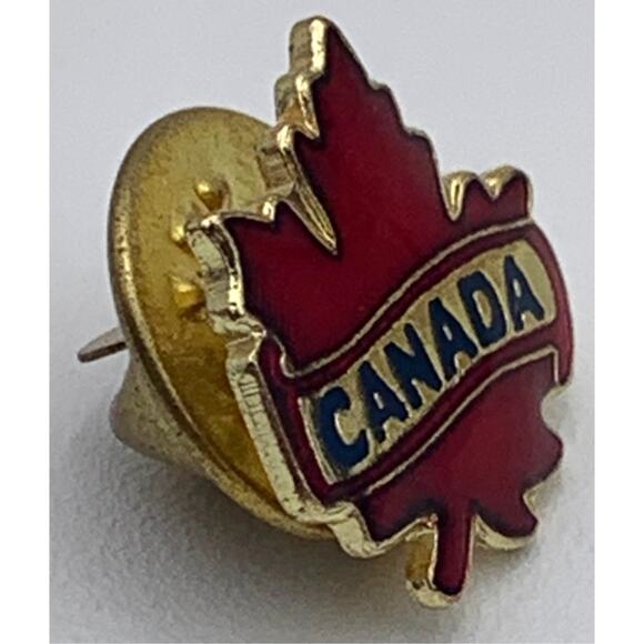 Canada Red Maple Leaf Pin Tack Red Gold Vintage - Picture 2 of 3
